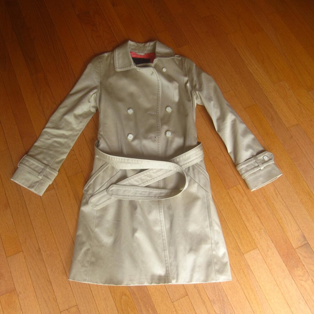 Coach Tan Double Breasted Tie Belt VintageTrench Coat Khaki Small